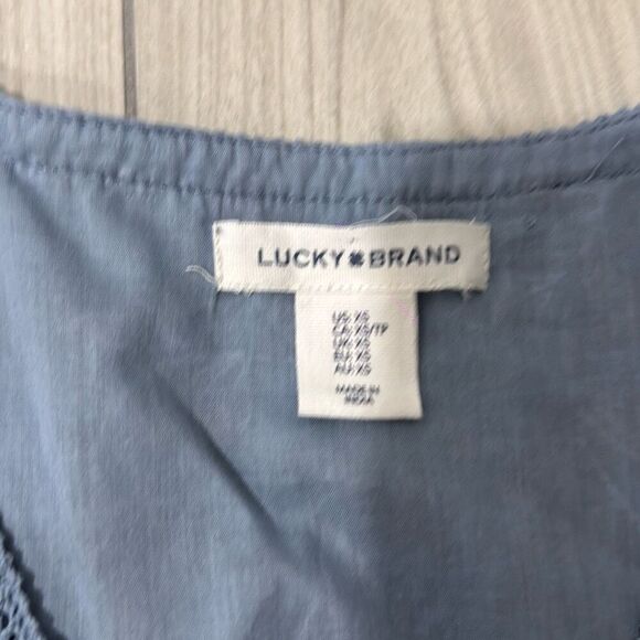 Lucky Brand Blue Floral Ruffle Cap Sleeve Short Cotton Dress V-neck Button Front - Picture 2 of 7